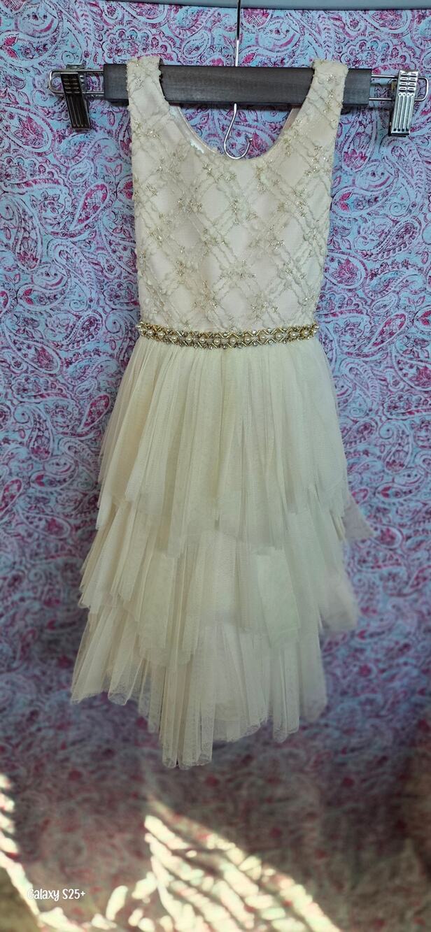 American Princess Girls Size 5 Ivory Gold Lace Tulle Formal Party Dress